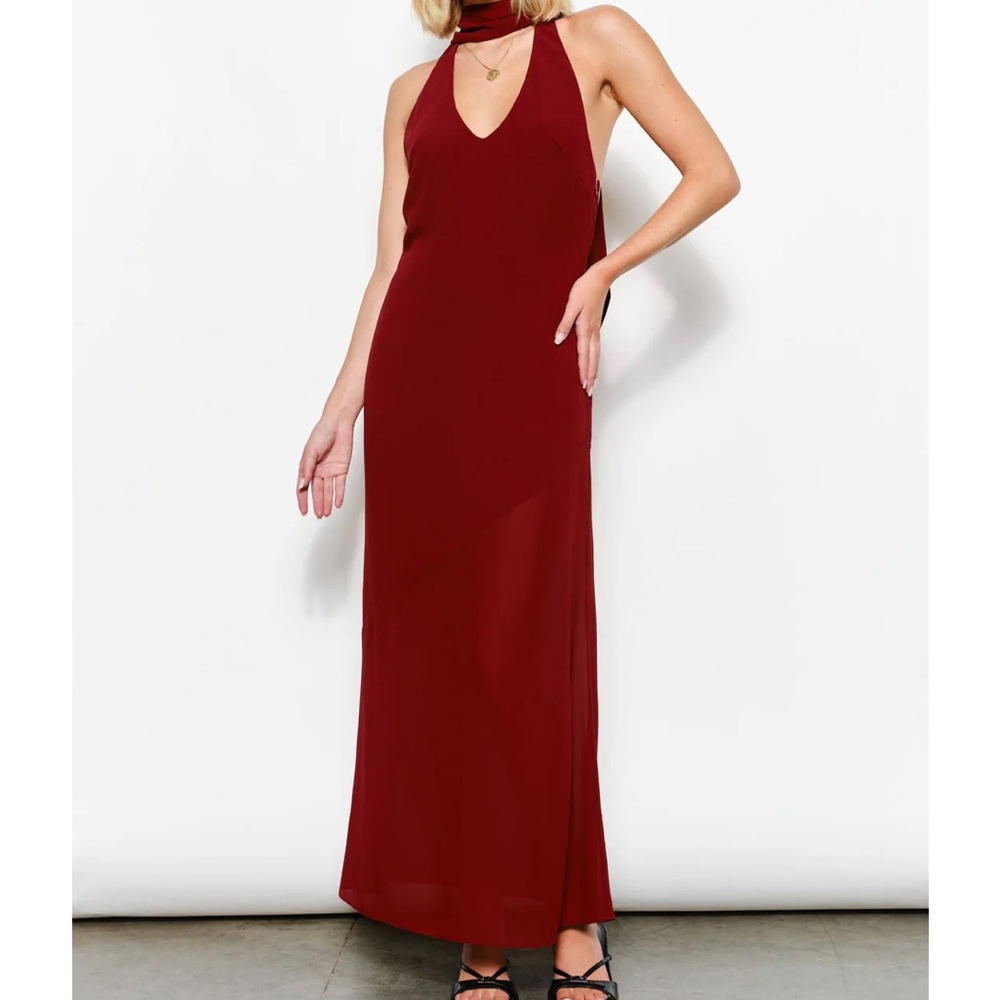 Pretty Garbage Celeste Maxi Dress Burgundy Halter